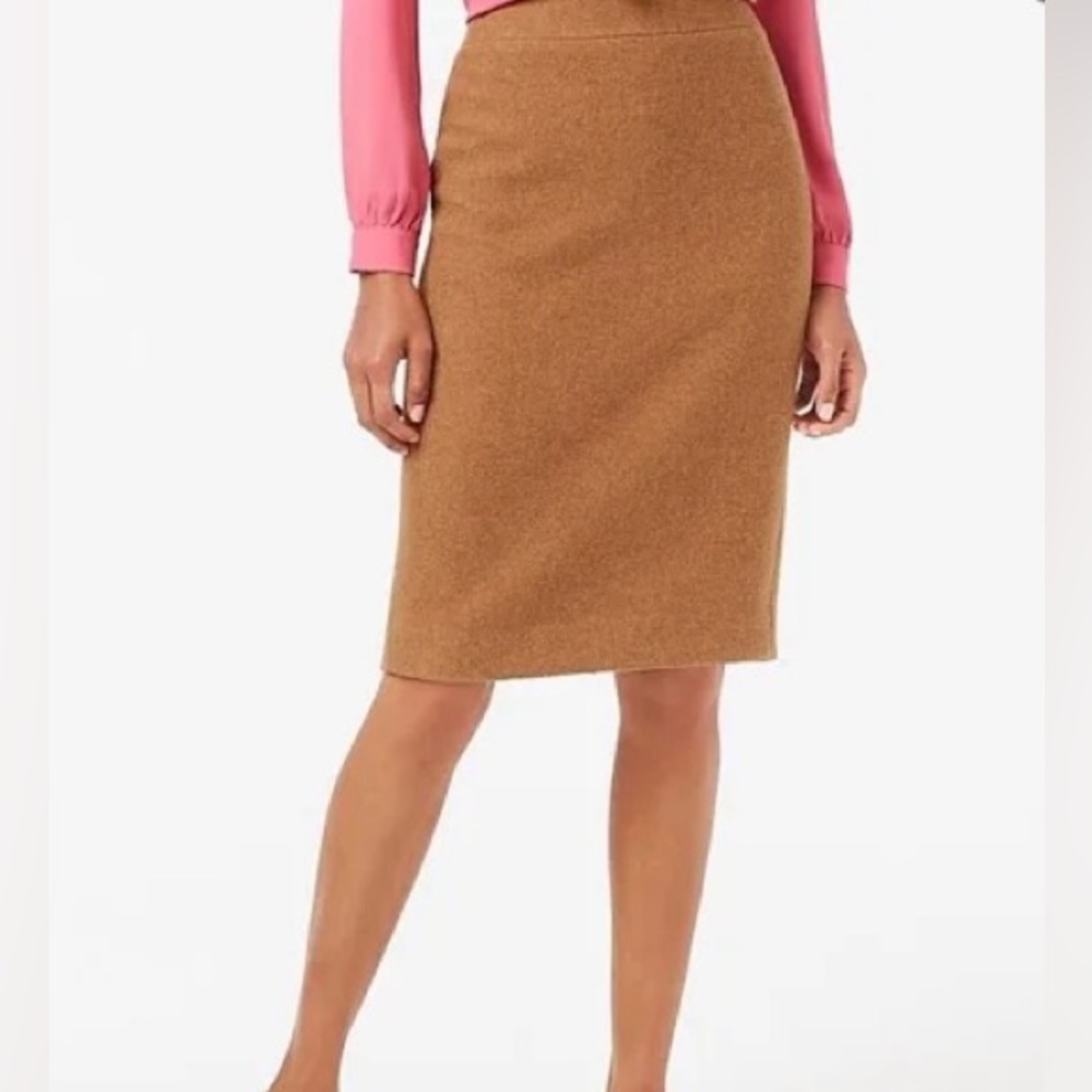 J. Crew Mercantile Pencil Skirt in Double Serge Wool, Camel Colour, Size 12